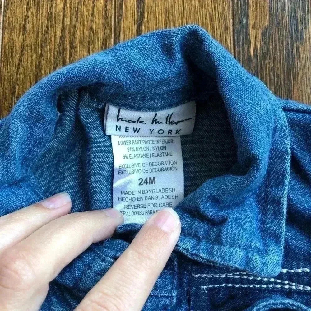 Nicole Miller Girls 24M Embellished Jean Vest w/Lace Bottom - Picture 4 of 8